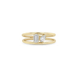 14K PRONG SET EMERALD and PEAR CUT DIAMOND DOUBLE BAND RING