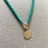 14K TURQUOISE RONDELLE BEAD ROUND ENHANCER NECKLACE