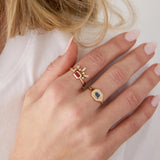 14K Emerald-Cut Ruby Bezel Pavé Diamond Band Ring