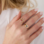 14K Emerald-Cut Ruby Bezel Pavé Diamond Band Ring