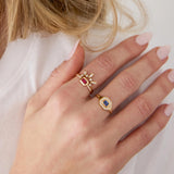 14K Emerald-Cut Ruby Bezel Pavé Diamond Band Ring