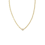 14K FLOATING DIAMOND MIXED XS CURB CHAIN & SMALL SQUARE OVAL CHAIN NECKLACE