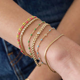 14k Floating Diamond Gold & Turquoise Enamel Tube Bar Chain Bracelet