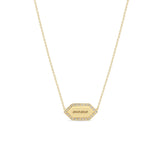 14k "mama" Elongated Hexagon Pavé Diamond Border Tag Necklace