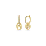 14K DANGLING LARGE MARINER LINK MEDIUM PAVÉ DIAMOND HINGE HUGGIE HOOPS