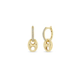 14K DANGLING LARGE MARINER LINK MEDIUM PAVÉ DIAMOND HINGE HUGGIE HOOPS