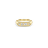 14k Diamond Mosaic Brushed Gold Elongated Hexagon Signet Ring