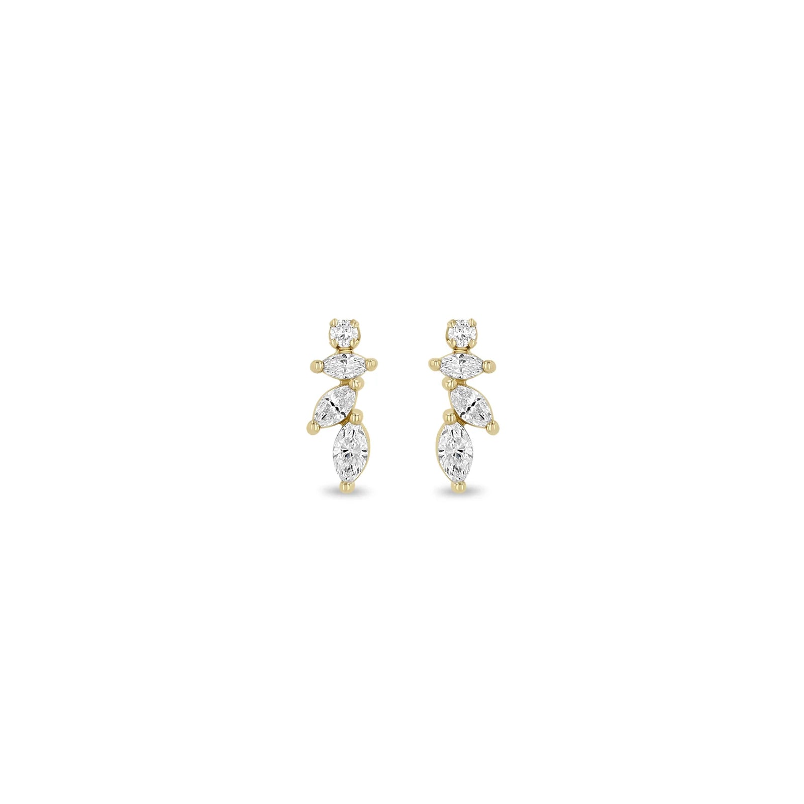 14k Marquise and Round Diamond Fan Drop Earrings