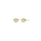14k Beaded Marquise Diamond Bezel Studs