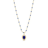 14k Pear Lapis Bezel Pendant Enamel Tube Bar Chain Necklace