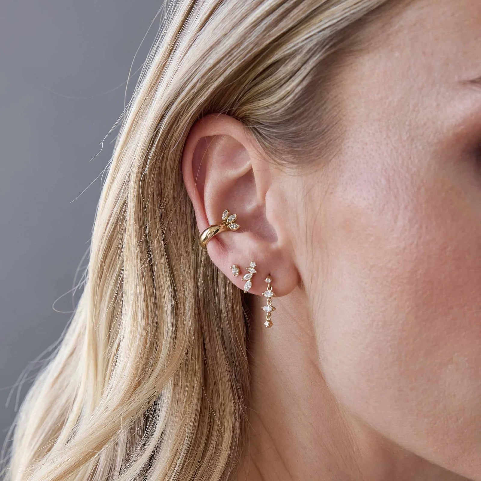 14k Marquise and Round Diamond Fan Drop Earrings