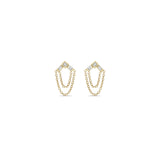 14k Princess & Baguette Diamond Arrow Chain Drop Earrings