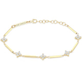 14k Prong Diamond Quad Station Linked Bar Bracelet