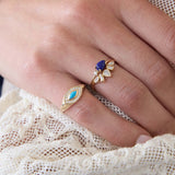 14k Pear Lapis & Prong Diamond Ring