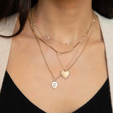 14K MIXED CUT DIAMOND BRUSHED GOLD SHIELD PENDANT NECKLACE