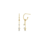 14K DANGLING PRONG and BEZEL DIAMOND BAR HUGGIE HOOPS