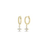 14k Dangling Prong Diamond Quad Small Hinge Huggie Hoops