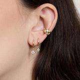 14k Dangling Prong Diamond Quad Small Hinge Huggie Hoops