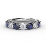 18K White Gold Sapphire and Diamond Shared Prong Anniversary Band