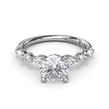 18K White Gold Alternating Teardrop and Round Diamond Semi-Mount Engagement Ring