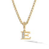 Pavé Initial Pendant in 18K Yellow Gold with Diamond E