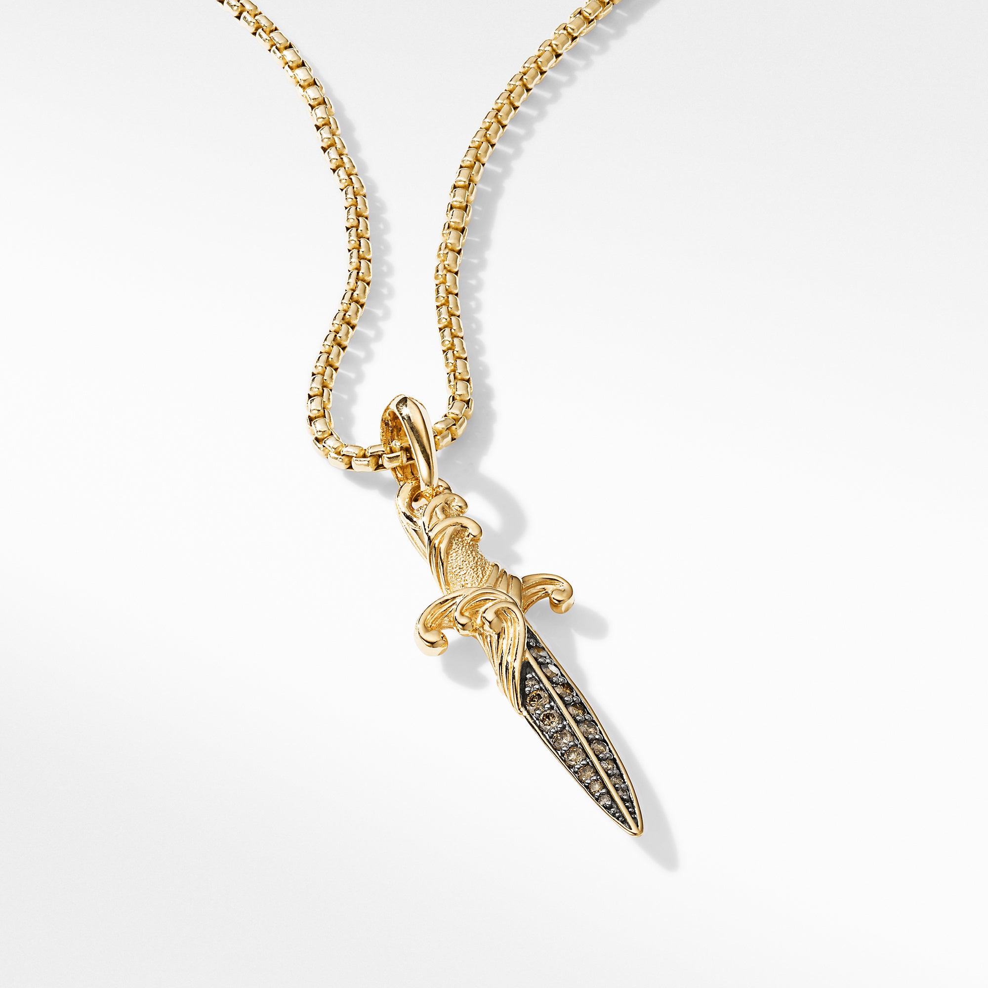 Waves Dagger Amulet in 18K Yellow Gold with Cognac Diamonds, 43.8mm