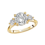 14K Yellow Gold 3-Stone Semi-Mount Diamond Engagement Ring