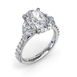 18K White Gold Marquise and Round Half-Moon Shaped Diamond Semi-Mount Engagement Ring