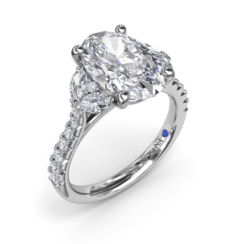 18K White Gold Marquise and Round Half-Moon Shaped Diamond Semi-Mount Engagement Ring