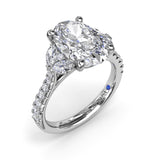18K White Gold Marquise and Round Half-Moon Shaped Diamond Semi-Mount Engagement Ring