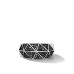 Torqued Faceted Signet Ring in Sterling Silver with Black Diamonds, 11.3mm