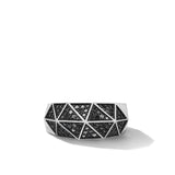 Torqued Faceted Signet Ring in Sterling Silver with Black Diamonds, 11.3mm