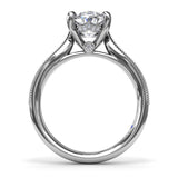 18K White Gold Tapered Milgrain Diamond Semi-Mount Engagement Ring