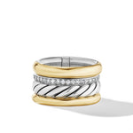 DY Mercer Multi Row Ring in Sterling Silver with 18K Yellow Gold and Diamonds, 14mm