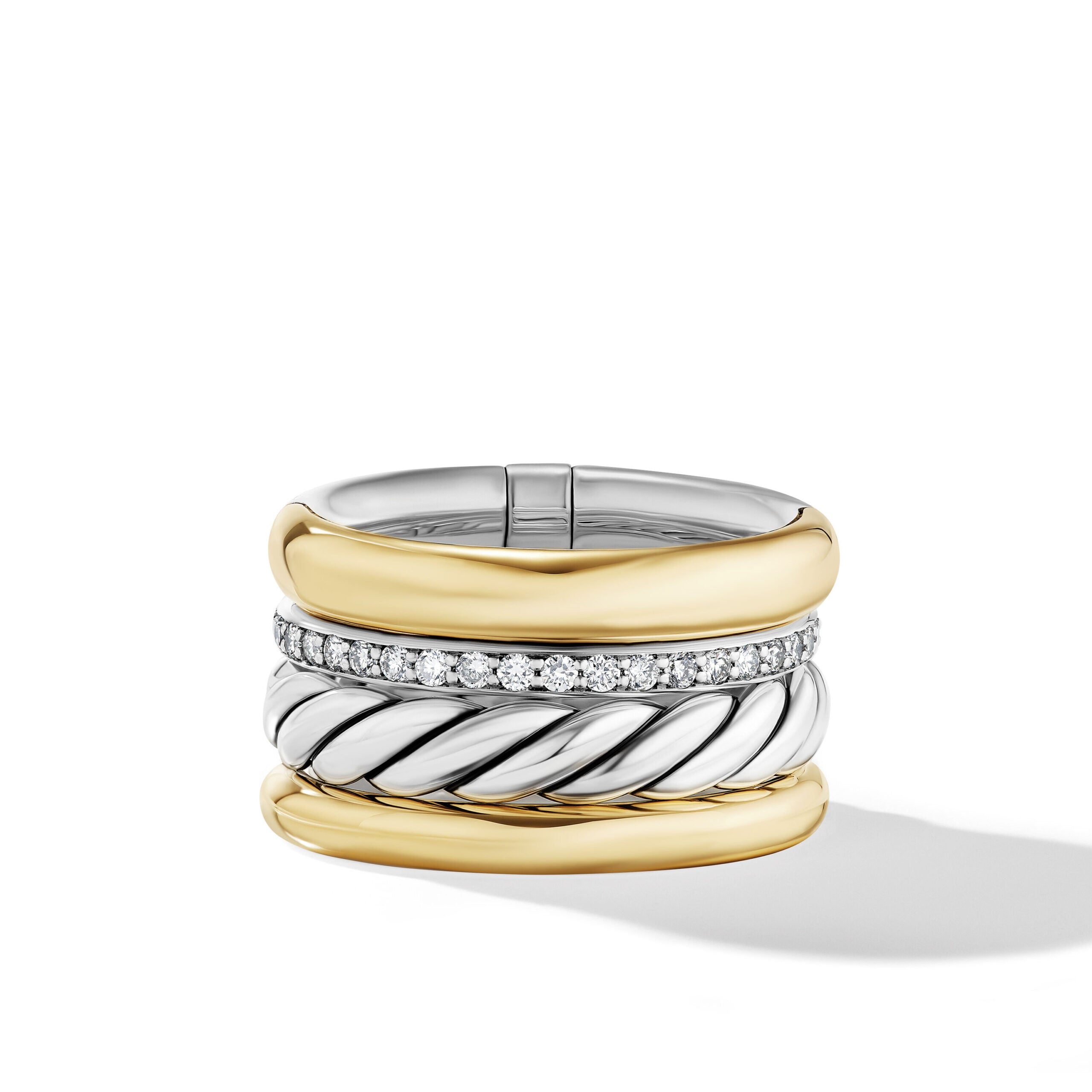 DY Mercer Multi Row Ring in Sterling Silver with 18K Yellow Gold and Diamonds, 14mm
