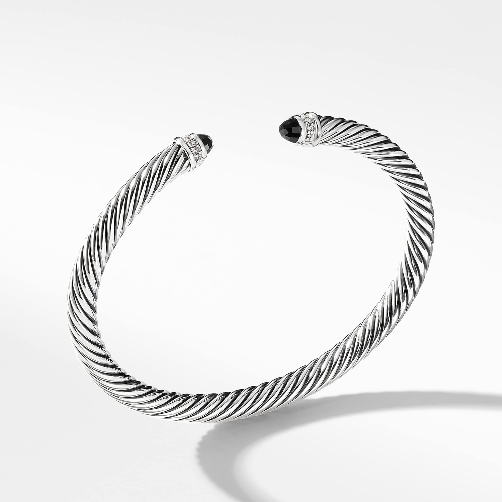 Classic Cable Bracelet in Sterling Silver with Black Onyx and Diamonds, 5mm