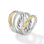 DY Mercer Multi Row Ring in Sterling Silver with 18K Yellow Gold and Diamonds, 14mm