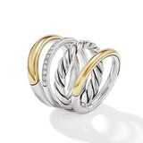 DY Mercer Multi Row Ring in Sterling Silver with 18K Yellow Gold and Diamonds, 14mm