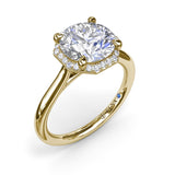 18K Yellow Gold Octagon Halo Diamond Semi-Mount Engagement Ring