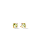 Petite Chatelaine® Pavé Bezel Stud Earrings in 18K Yellow Gold with Peridot and Diamonds, 5mm