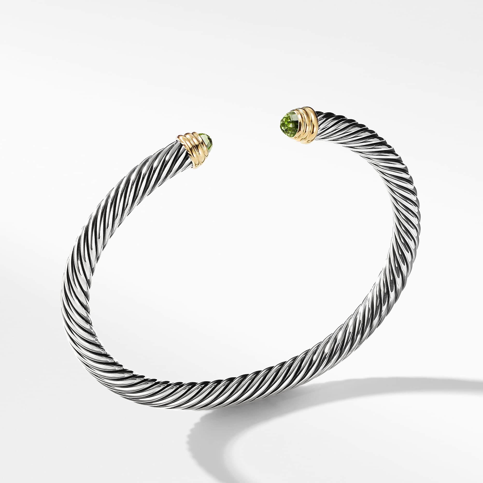 Classic Cable Bracelet in Sterling Silver with 14K Yellow Gold and Peridot, 5mm
