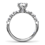 18K White Gold Alternating Teardrop and Round Diamond Semi-Mount Engagement Ring