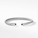 Classic Cable Bracelet in Sterling Silver with Black Onyx and Diamonds, 5mm