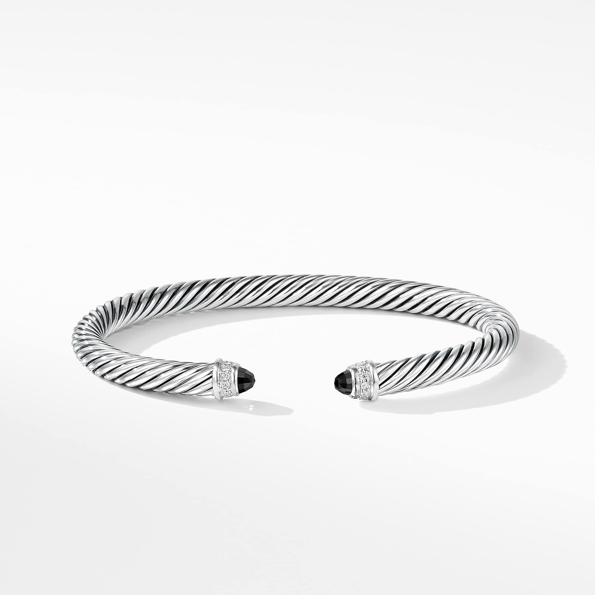 Classic Cable Bracelet in Sterling Silver with Black Onyx and Diamonds, 5mm