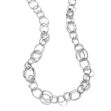 Classico Long Hammered Bastille Link Chain Necklace 925 Silver