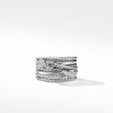 Double X Crossover Ring in Sterling Silver with Diamonds, 13mm