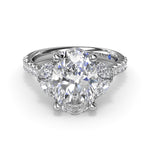 18K White Gold Marquise and Round Half-Moon Shaped Diamond Semi-Mount Engagement Ring