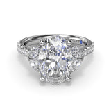 18K White Gold Marquise and Round Half-Moon Shaped Diamond Semi-Mount Engagement Ring