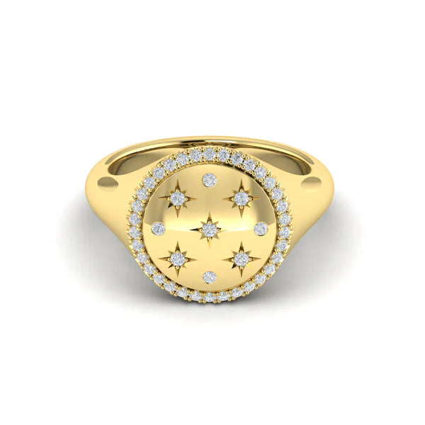 Amuleta Star Diamond Signet Ring in 18K Yellow Gold