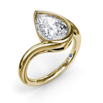 18K Yellow Gold Bypass Pear Diamond Semi-Mount  Engagement Ring